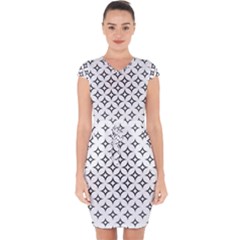 Star Curved Pattern Monochrome Capsleeve Drawstring Dress 