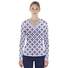 Star Curved Pattern Monochrome V-neck Long Sleeve Top by Pakrebo