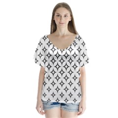 Star Curved Pattern Monochrome V-neck Flutter Sleeve Top by Pakrebo