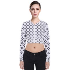 Star Curved Pattern Monochrome Long Sleeve Zip Up Bomber Jacket