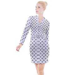 Star Curved Pattern Monochrome Button Long Sleeve Dress