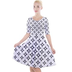 Star Curved Pattern Monochrome Quarter Sleeve A-line Dress