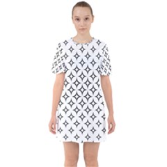 Star Curved Pattern Monochrome Sixties Short Sleeve Mini Dress by Pakrebo