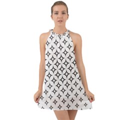 Star Curved Pattern Monochrome Halter Tie Back Chiffon Dress