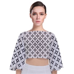 Star Curved Pattern Monochrome Tie Back Butterfly Sleeve Chiffon Top