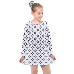 Star Curved Pattern Monochrome Kids  Long Sleeve Dress