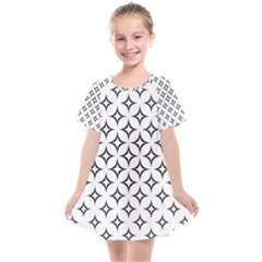 Star Curved Pattern Monochrome Kids  Smock Dress