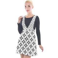 Star Curved Pattern Monochrome Plunge Pinafore Velour Dress