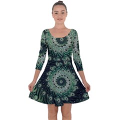 Fractal Art Spiral Mathematical Quarter Sleeve Skater Dress