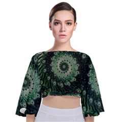 Fractal Art Spiral Mathematical Tie Back Butterfly Sleeve Chiffon Top