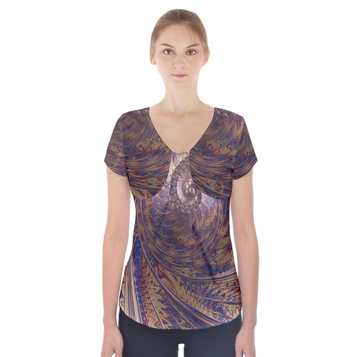 Swirl Fractal Fantasy Whirl Short Sleeve Front Detail Top