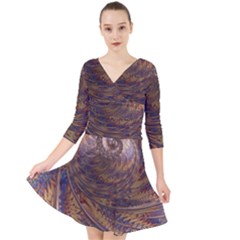 Swirl Fractal Fantasy Whirl Quarter Sleeve Front Wrap Dress