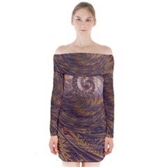 Swirl Fractal Fantasy Whirl Long Sleeve Off Shoulder Dress