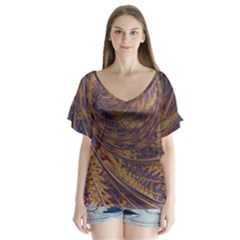 Swirl Fractal Fantasy Whirl V-Neck Flutter Sleeve Top