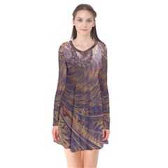 Swirl Fractal Fantasy Whirl Long Sleeve V-neck Flare Dress