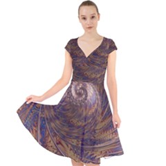 Swirl Fractal Fantasy Whirl Cap Sleeve Front Wrap Midi Dress