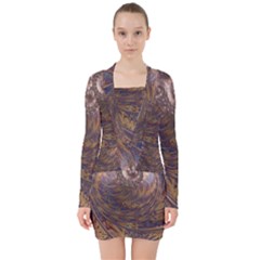 Swirl Fractal Fantasy Whirl V-neck Bodycon Long Sleeve Dress