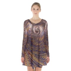 Swirl Fractal Fantasy Whirl Long Sleeve Velvet V-neck Dress