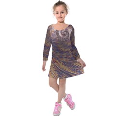 Swirl Fractal Fantasy Whirl Kids  Long Sleeve Velvet Dress