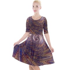 Swirl Fractal Fantasy Whirl Quarter Sleeve A-Line Dress