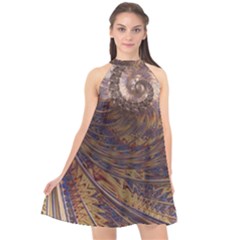 Swirl Fractal Fantasy Whirl Halter Neckline Chiffon Dress 