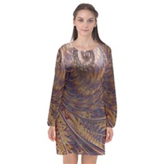 Swirl Fractal Fantasy Whirl Long Sleeve Chiffon Shift Dress 