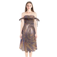 Swirl Fractal Fantasy Whirl Shoulder Tie Bardot Midi Dress