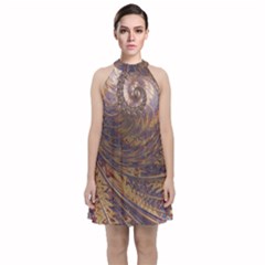 Swirl Fractal Fantasy Whirl Velvet Halter Neckline Dress 