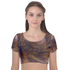 Swirl Fractal Fantasy Whirl Velvet Short Sleeve Crop Top 