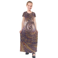 Swirl Fractal Fantasy Whirl Kids  Short Sleeve Maxi Dress