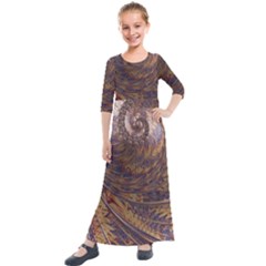 Swirl Fractal Fantasy Whirl Kids  Quarter Sleeve Maxi Dress