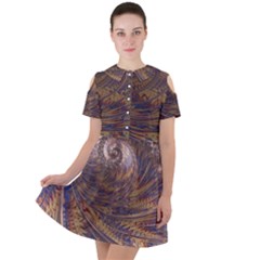 Swirl Fractal Fantasy Whirl Short Sleeve Shoulder Cut Out Dress 