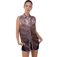 Swirl Fractal Fantasy Whirl Sleeveless Chiffon Button Shirt