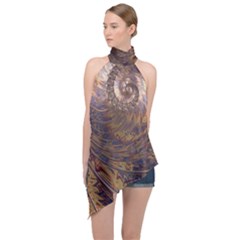 Swirl Fractal Fantasy Whirl Halter Asymmetric Satin Top