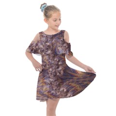 Puckered Fractal Artwork Design Kids  Shoulder Cutout Chiffon Dress