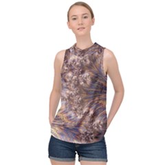 Puckered Fractal Artwork Design High Neck Satin Top