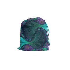 Ocean Green Sea Blue Fractal Art Drawstring Pouch (small) by Pakrebo