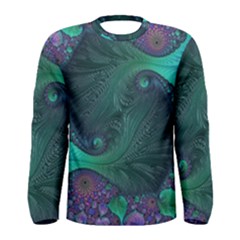 Ocean Green Sea Blue Fractal Art Men s Long Sleeve Tee