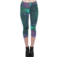 Ocean Green Sea Blue Fractal Art Capri Leggings  by Pakrebo