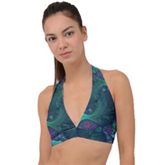 Ocean Green Sea Blue Fractal Art Halter Plunge Bikini Top