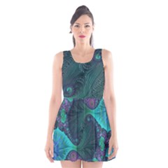 Ocean Green Sea Blue Fractal Art Scoop Neck Skater Dress by Pakrebo