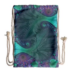 Ocean Green Sea Blue Fractal Art Drawstring Bag (large) by Pakrebo