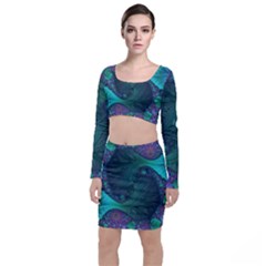 Ocean Green Sea Blue Fractal Art Top And Skirt Sets