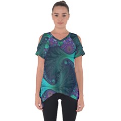 Ocean Green Sea Blue Fractal Art Cut Out Side Drop Tee by Pakrebo