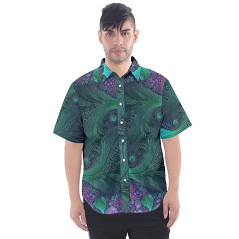 Ocean Green Sea Blue Fractal Art Men s Short Sleeve Shirt by Pakrebo