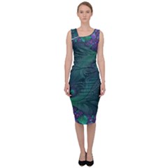 Ocean Green Sea Blue Fractal Art Sleeveless Pencil Dress