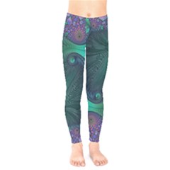 Ocean Green Sea Blue Fractal Art Kids  Legging by Pakrebo