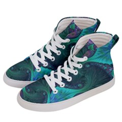 Ocean Green Sea Blue Fractal Art Women s Hi-top Skate Sneakers