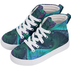 Ocean Green Sea Blue Fractal Art Kids  Hi-top Skate Sneakers