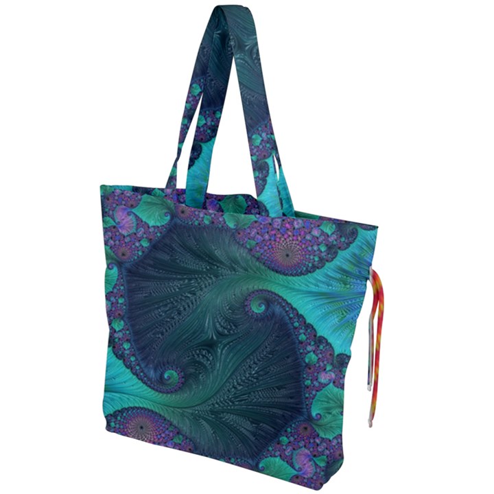 Ocean Green Sea Blue Fractal Art Drawstring Tote Bag